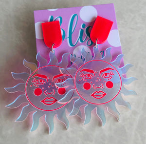 Sun Face Hot Pink with clear Acrylic Earrings
