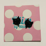 Stylized Black Fox Face Stud Earrings