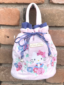 Hello Kitty Spring Florals Velveteen Drawstring Handbag