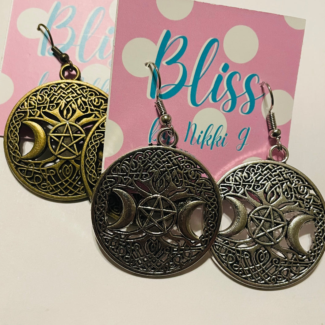Celtic Triple Moon Charm Earrings