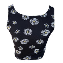 Load image into Gallery viewer, Black Daisy Print Mesh Sleeveless Crop Top
