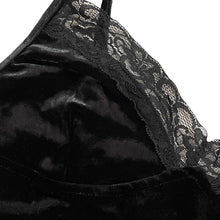Load image into Gallery viewer, Black Velvet with Lace Detail Crop Top
