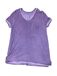 Purple V-Neck Dress with Front Pocket