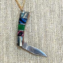 Load image into Gallery viewer, Red, Green, and Blue Stone Triple Inlay Miniature Pocket Knife
