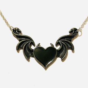 Winged Black Heart Necklace