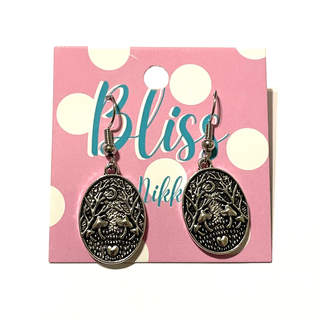 Forest Scene Moon Coin Silver Charm Earrings