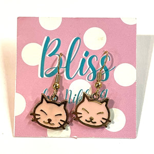 Pink Kitty Face Charm Earrings