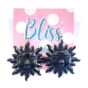 Black Sun Man Charm Earrings