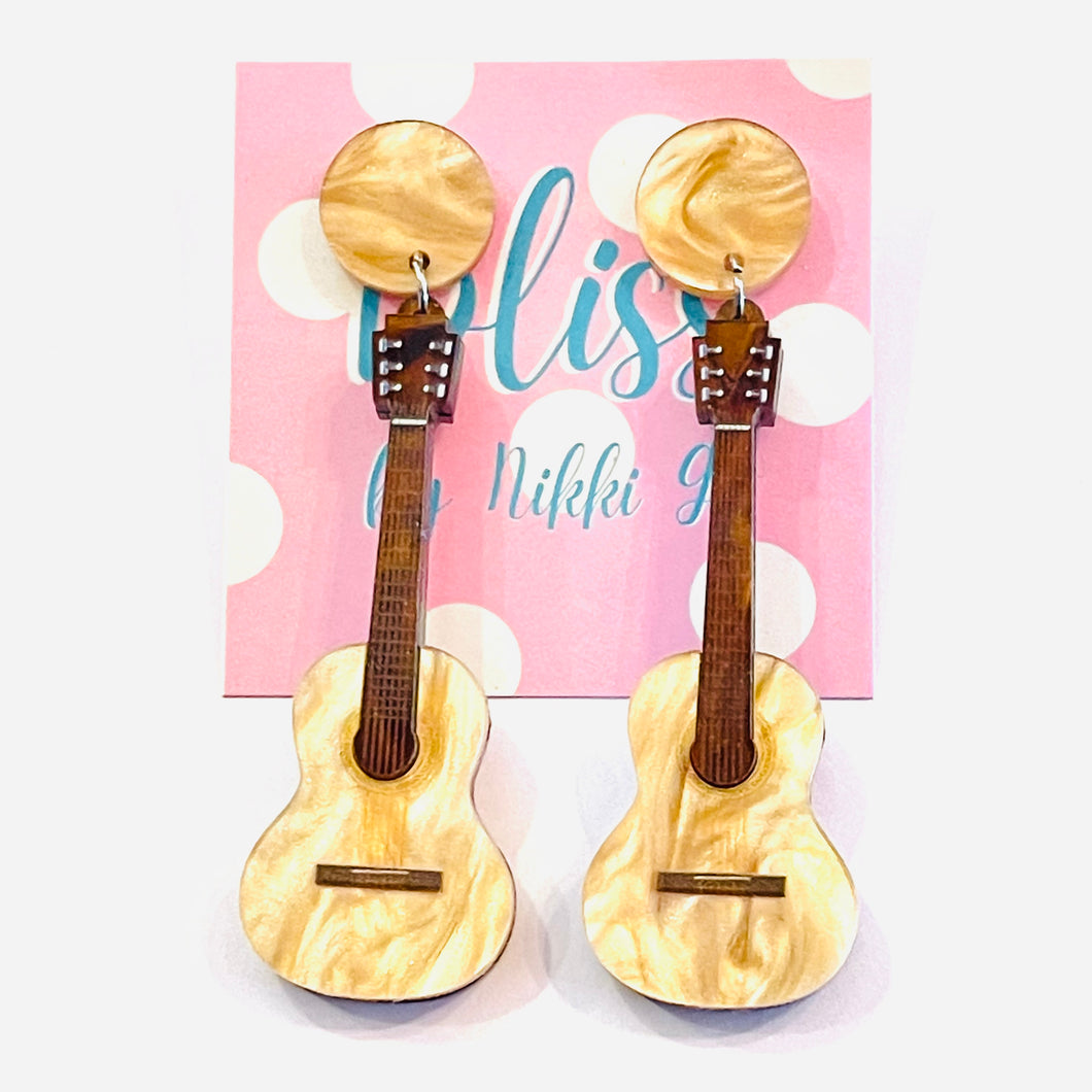Mini Marble Guitar Acrylic Statement Earrings
