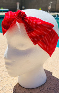 Headband Red Mini White Polka Dots