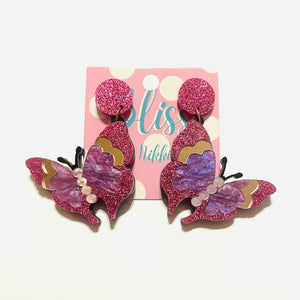 Purple Butterfly Acrylic Statement Earrings