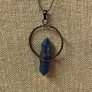 Lapis Lazuli Crystal Point in Brass Circle Necklace