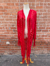 Load image into Gallery viewer, Circe Red Velvet Floral Burnout Kimono
