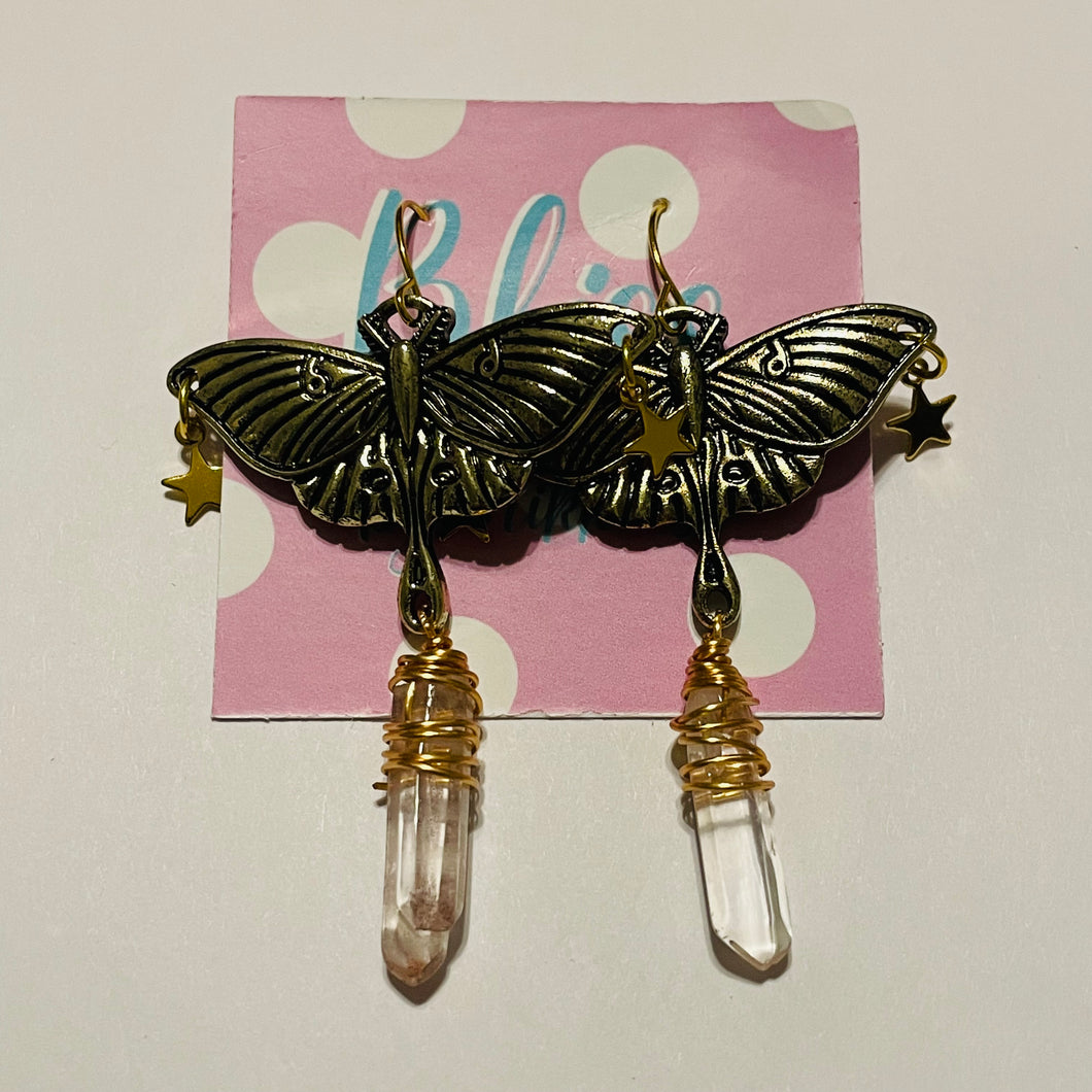 Lunar Moth and Crystal Earrings