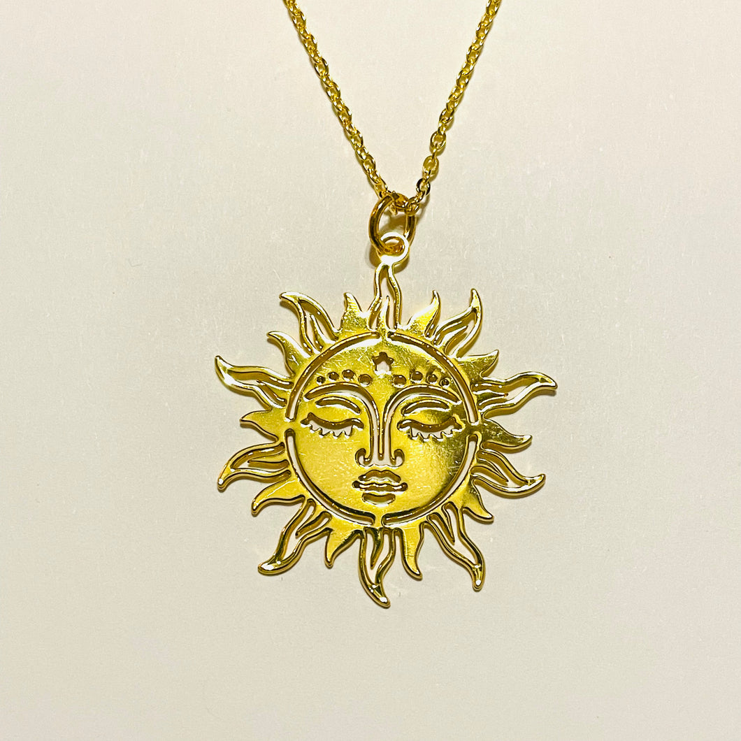 Gold Celestial Sun Pendant Necklace