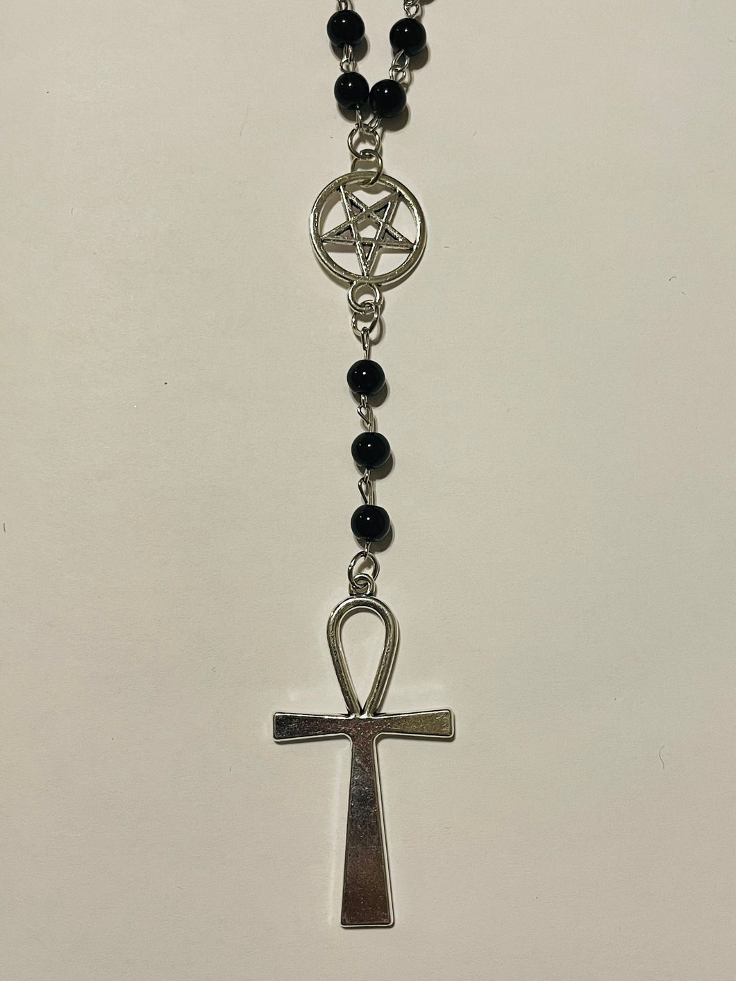 Pentagram and Ankh Rosary Style Necklace