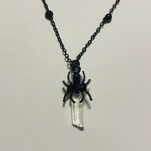 Spider Holding Crystal Point Necklace