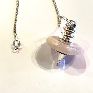 Rose Quartz Disc and Silver Point Pendulum