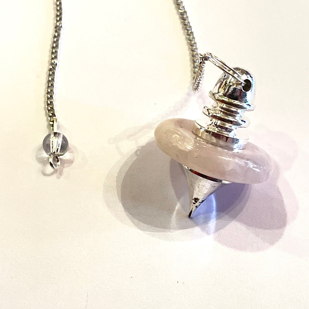 Rose Quartz Disc and Silver Point Pendulum