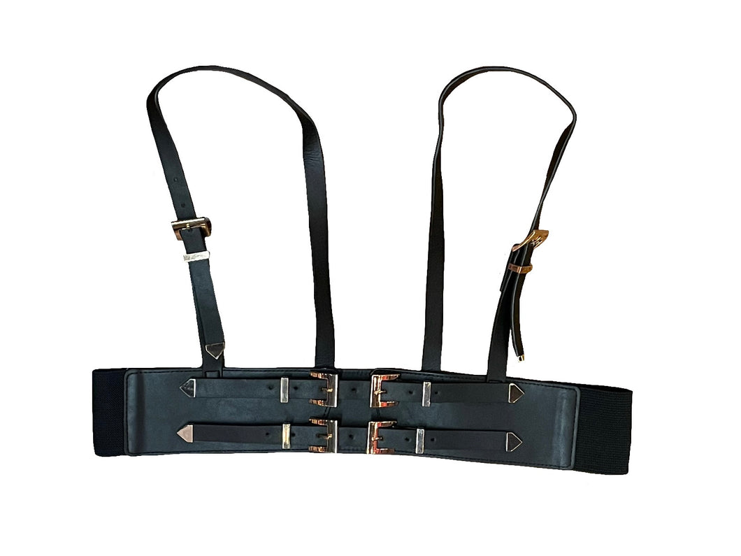 Black and Gold Decorative Suspender Strap Stretch Belt