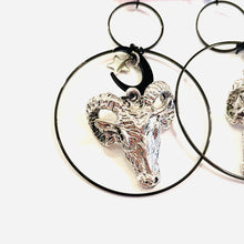 Load image into Gallery viewer, Encircled Ram Skull and Moon Statement Earrings
