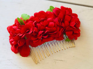 Red Flower Hair Comb