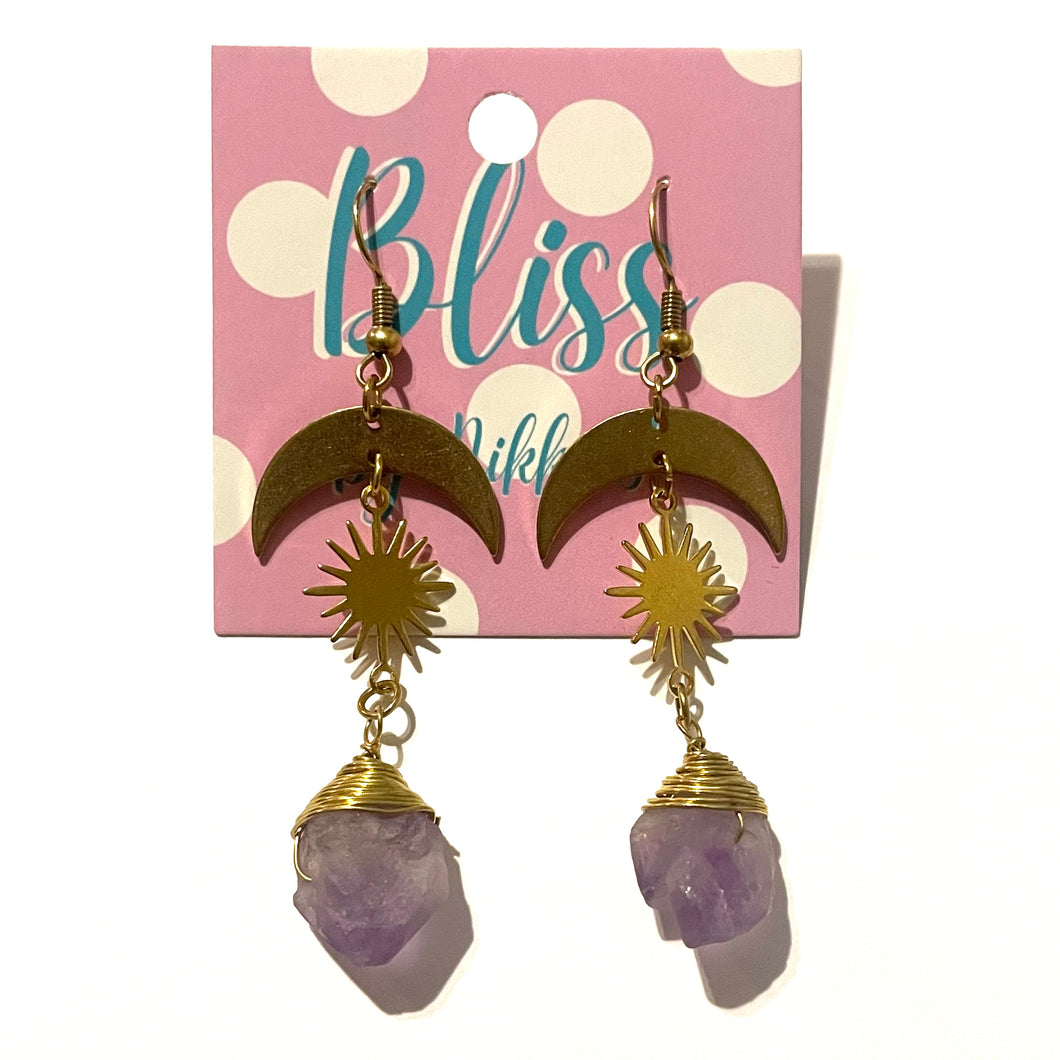 Horns, Starburst, and Wrapped Amethyst Statement Earrings
