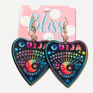 Rainbow Tie Dye Ouija Planchette Statement Earrings