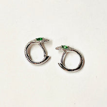 Load image into Gallery viewer, Emerald Eyed Snake Mini Ouroboros Hoop Earrings
