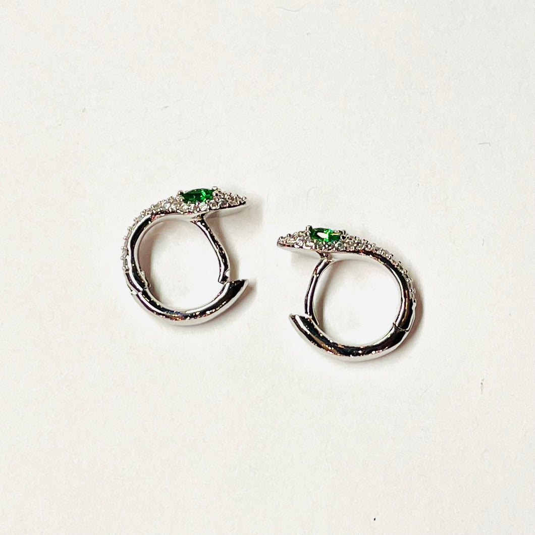 Emerald Eyed Snake Mini Ouroboros Hoop Earrings