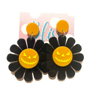 Black Pumpkin Daisy Acrylic Statement Earrings