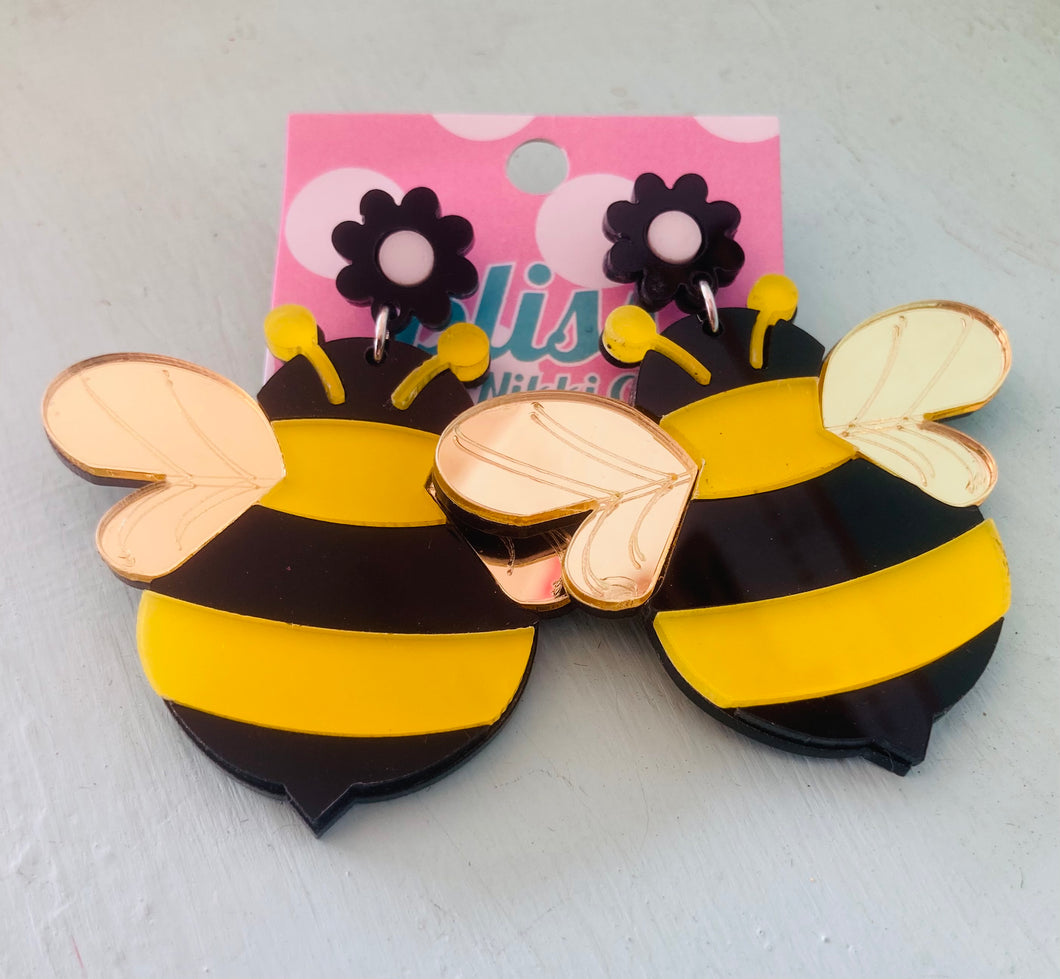 Bumble Bee Acrylic Statement Earrings