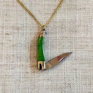 Green Miniature Pocket Knife Necklace