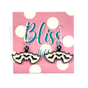 White Enamel Bat-Ful Bats Charm Earrings