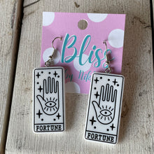 Load image into Gallery viewer, Fortune Tarot Card Glitter Acrylic Statement Earrings- More Colors Available!
