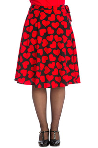 Black and Red Heart Wrap Tie Skirt