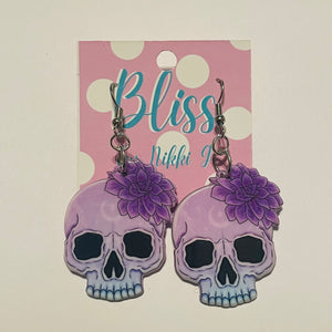 Floral Skull Acrylic Statement Earrings