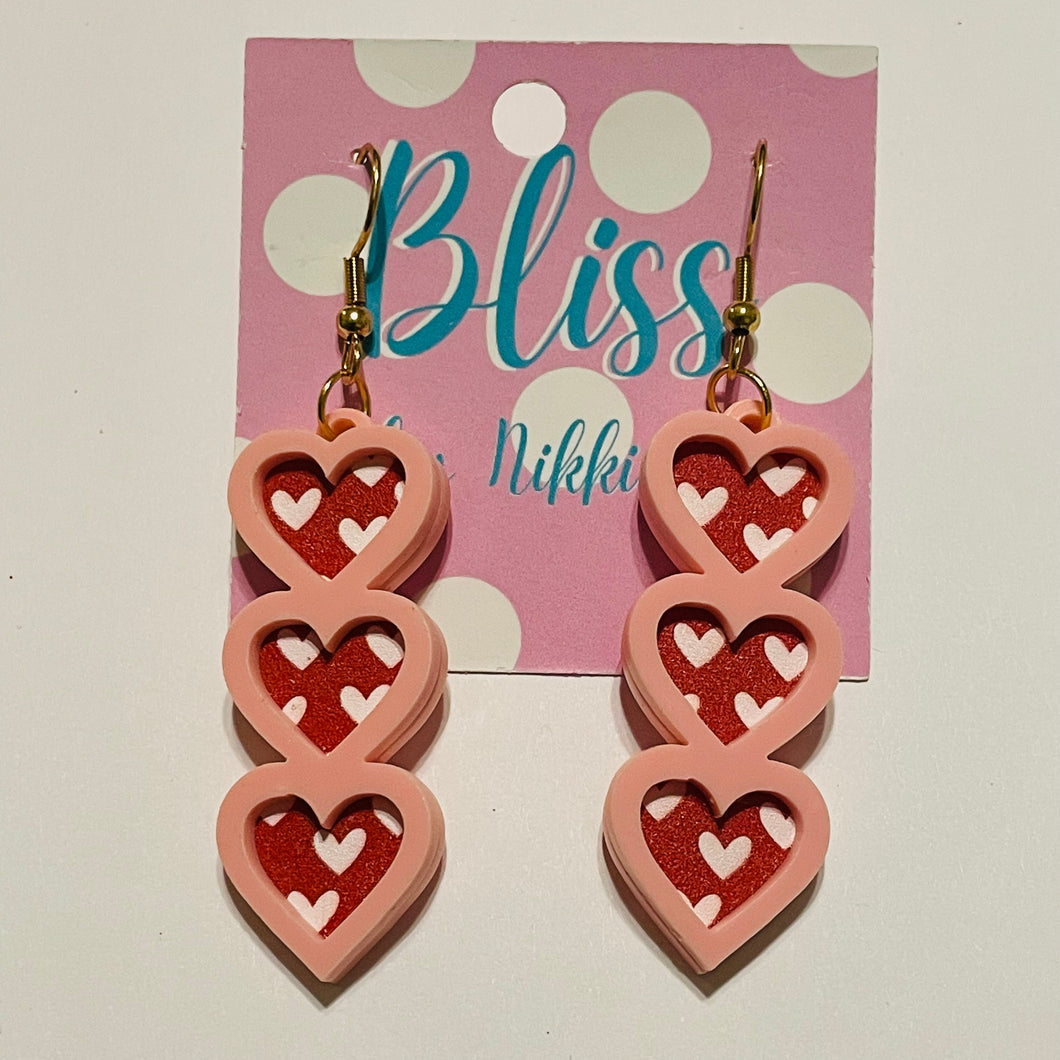 Triple Hearts Acrylic Statement Earrings