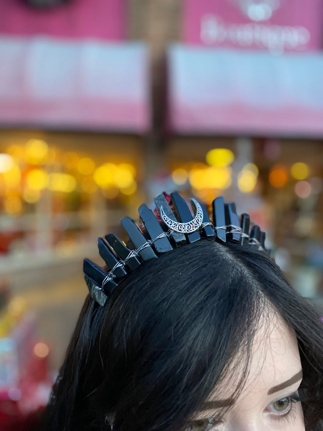 Crescent Black Crystal Tiara Headband