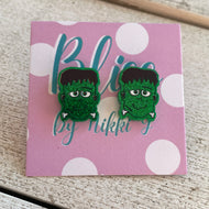 Green Glitter Frankenstein Stud Earrings