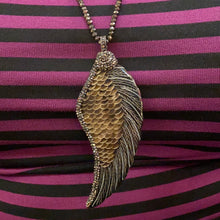 Load image into Gallery viewer, Large Carved Wing Pendant on Small Hematite Bead Chain Statement Necklace
