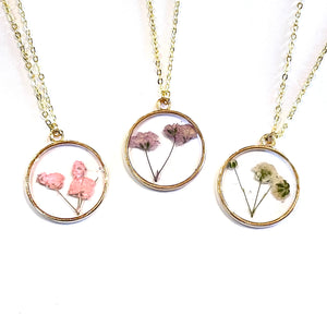 Round Flower Pressed in Resin Pendant Necklace- More Styles Available!