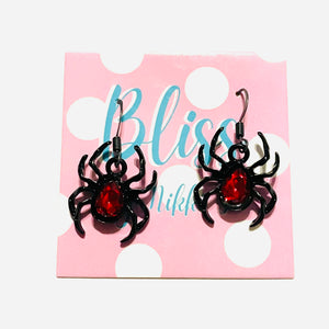 Black Spider with Red Belly Charm Earrings