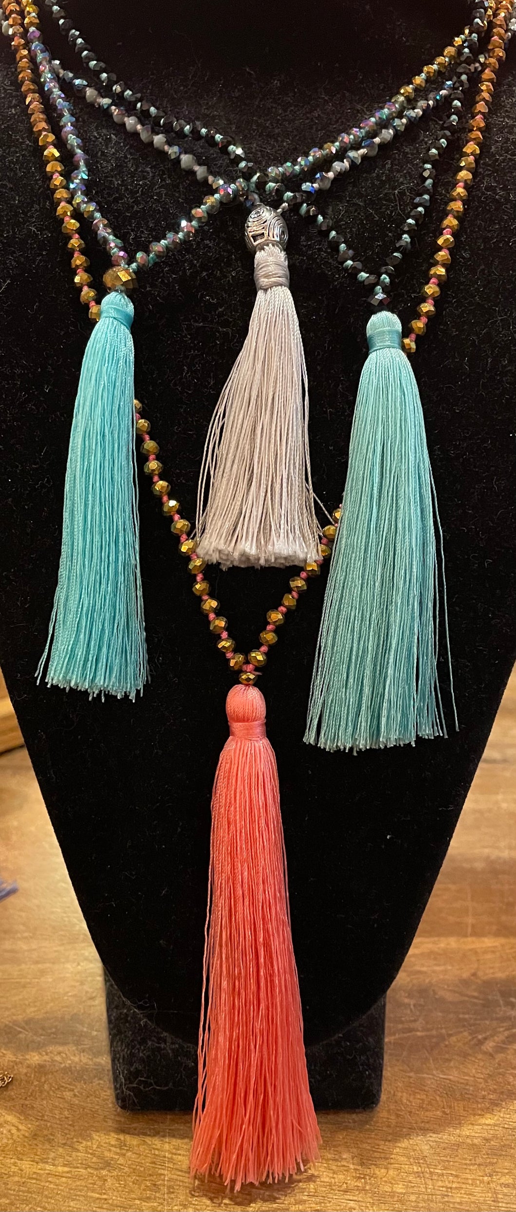 Small Facet Beads and Tassel Necklace