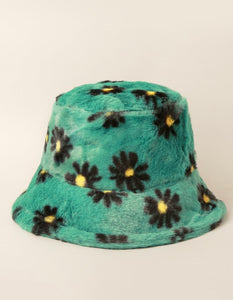 Turquoise Green Fuzzy Daisy Bucket Hat