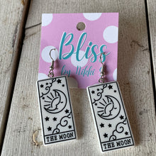 Load image into Gallery viewer, The Moon Tarot Card Glitter Acrylic Statement Earrings- More Colors Available!
