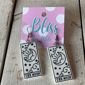 The Moon Tarot Card Glitter Acrylic Statement Earrings- More Colors Available!