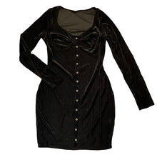 Load image into Gallery viewer, Black Corduroy Long Sleeve Button Detail Dress
