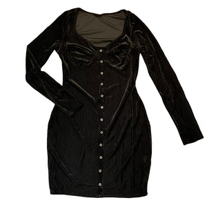 Black Corduroy Long Sleeve Button Detail Dress