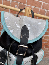 Load image into Gallery viewer, Silver, Blue, and Black Small Custom Leather OOAK Backpack
